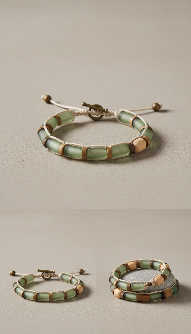 Glass and Wood Accent Bracelet