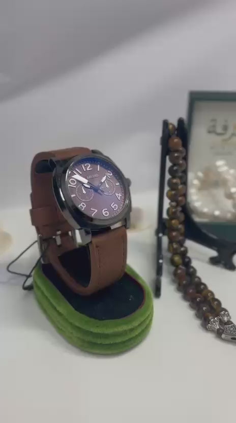 مسبحة حجر عين النمر + ساعة